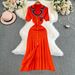 YuooMuoo Women Dress 2024 New Arrival Women Knitted Maxi Dress Elegant Notched Embroidery Long Shirt Dress Lady Sweater Vestidos_ecoleips.com