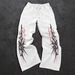 Women's High-Waisted Wide-Leg Trousers Adjustable Drawstring Casual Lightweight Y2K Printed With Pockets_ecoleips.com