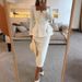 Women's Clothing Suit Autumn Square Collar Casual Solid Color Waist Two piece Suit_ecoleips.com