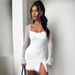 Women's Slim Fit Long Sleeve Mesh Dress with Slit Hip European American Style for Autumn Winter Temperament_ecoleips.com