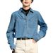 Women's Clothing New Spring Style Blue Jacket Loose Shoulder Style Layered French Shirt Long Sleeves_ecoleips.com