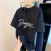 Plus Size Rhinestone Embroidered Letter T-Shirt Short Sleeved Women's Clothing 300 Lbs Summer New Style Design Top_ecoleips.com