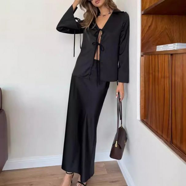 Women's Autumn-Winter French Casual Chic Two-Piece Set: Relaxed Shirt With High Waist And Short Skirt_ecoleips.com