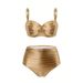Women's American Style Lace-Up Solid Color Two-Piece Swimsuit High-End Beach Bikini Sleeveless Wire-Free Vacation Sexy Swimwear_ecoleips.com