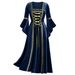 K Ladies' Gothic Punk Style Long Sleeved Tied Gold Velvet Dress Robe_ecoleips.com