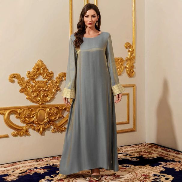 Women's Clothing Golden Light Cotton Women's Elegant Long Skirt Long Sleeve Round Neck Robe Dress_ecoleips.com