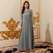 Women's Clothing Golden Light Cotton Women's Elegant Long Skirt Long Sleeve Round Neck Robe Dress_ecoleips.com
