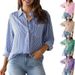 Women's Clothing New Printed Striped Cardigan Tops Casual Fashion Long Sleeved Shirt_ecoleips.com