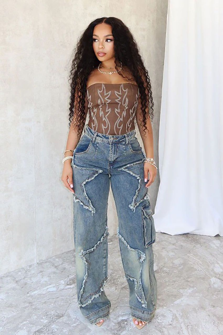 Women's Clothing Star Tassel Raw Edge Loose Straight Casual Pants Women_ecoleips.com