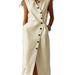 Women's Minimalist Sleeveless Dress Lapel Asymmetrical Button Down Breathable Loose Fit_ecoleips.com