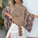 K New Printed Round Neck Loose Casual Bat Sleeve Top For Women_ecoleips.com