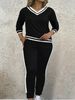 Women's Color Block V-Neck Long Sleeve Top with Elastic Waist And Pocket Versatile Summer Suit plus Size Sets England Style Fashion_ecoleips.com
