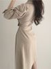 Chic Early Autumn Irt Dr Women's Single Button Waist Cinched Midi Asymmetrical Collar Busin Casual Sle Dr_ecoleips.com