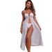 European And American Style Solid Color Two Piece Swimsuit with Slit Long Skirt Mesh Halter Neck Sexy Bikini Swimsuit 2026 New in Stock_ecoleips.com