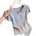 Women's French Style Minimalist V Neck Short Sleeve T-Shirt Knitwear Slim Fit Flattering Top Spring/Summer New Design_ecoleips.com