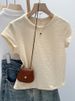 ZOEVA Milk Blue Texture Korean Simple Short-sleeved Women's T-shirt Summer Slim And Thin Niche Foreign Style Bottoming Shirt Top_ecoleips.com
