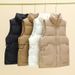 Women's Quilted Sleeveless Vest - Lightweight Padded Jacket For Autumn Winter, Casual Loose Fit, High Neck Design With Pockets_ecoleips.com