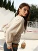 2026 Spring New Beige Cotton Crochet Cardigan Women's V-neck Lace Splicing Bubble Sleeves Bohemian Short Top_ecoleips.com