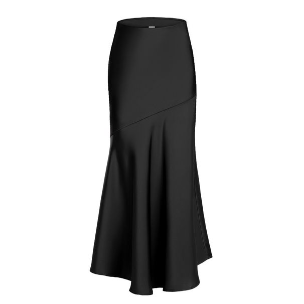 Women's Acetate Satin High Waist Elastic Spliced European And American Slim Fit Bodycon Long Skirt_ecoleips.com