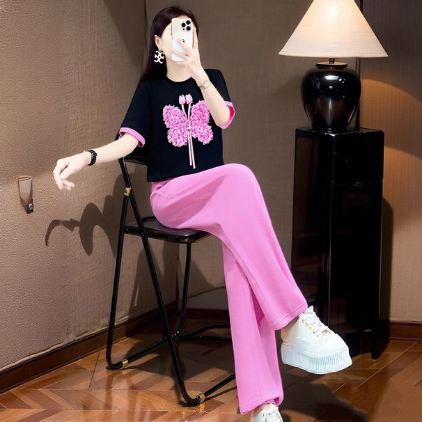 This Year's Popular Women's Summer Sports Suit Features A High-end Design With Three-dimensional Floral Short-sleeve_ecoleips.com