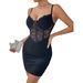 European And American INS Style Solid Color Lace Trim Slimming Gathered Semi-Transparent Fishbone Buttoned Bodycon Strap_ecoleips.com