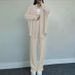 Fashionable European American Women's Casual Set Long Sleeve Shirt Wide Leg Pants 2 Piece Set Autumn Winter Loose Stretch Wrinkled_ecoleips.com