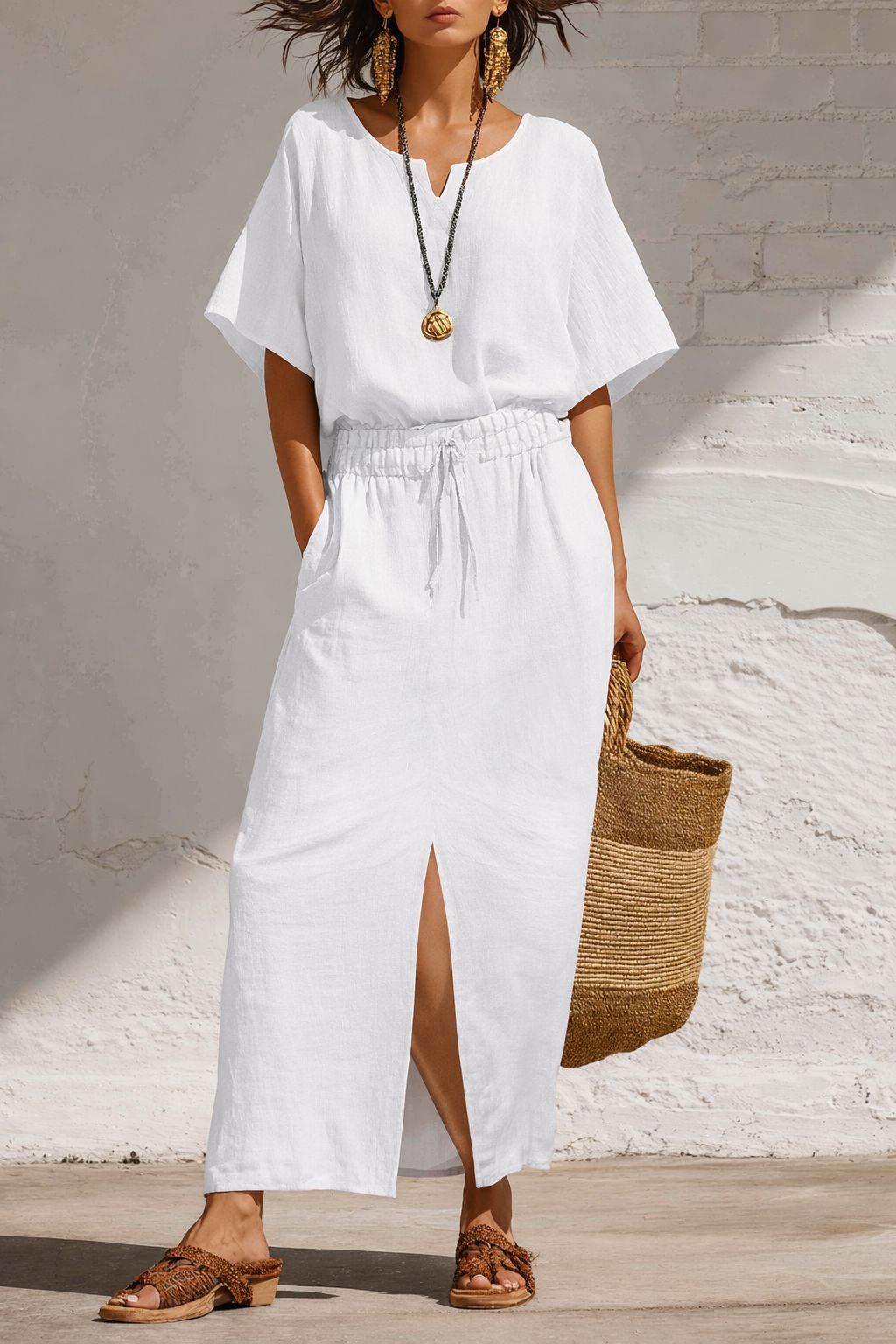 Women's Bohemian Style Batwing Sleeve Top And Long Skirt Set Spring Summer_ecoleips.com