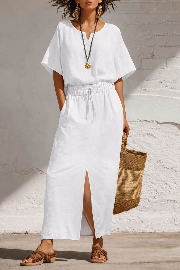 Women's Bohemian Style Batwing Sleeve Top And Long Skirt Set Spring Summer_ecoleips.com