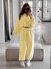 Casual European And American Women's Suit Solid Color Long-sleeved Zipper Hooded Cardigan Elastic Wide-leg Leggings Two-piece Set_ecoleips.com