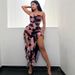 Women's Floral Print Strapless Dress High Slit Backless Slim Waist Pure Sexy European American Style New 2025_ecoleips.com