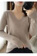 K New Women's Knitted Sweater With V-neck Long Sleeves Pullover Top Plain Color Loose Base Layer Slimming Wearable Outside. No Accessories_ecoleips.com