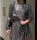 Sparkle And Shine: Elegant Sequin Cocktail Party Dress For Women - Round Neck A-Line Midi Dress With 3/4 Sleeves_ecoleips.com