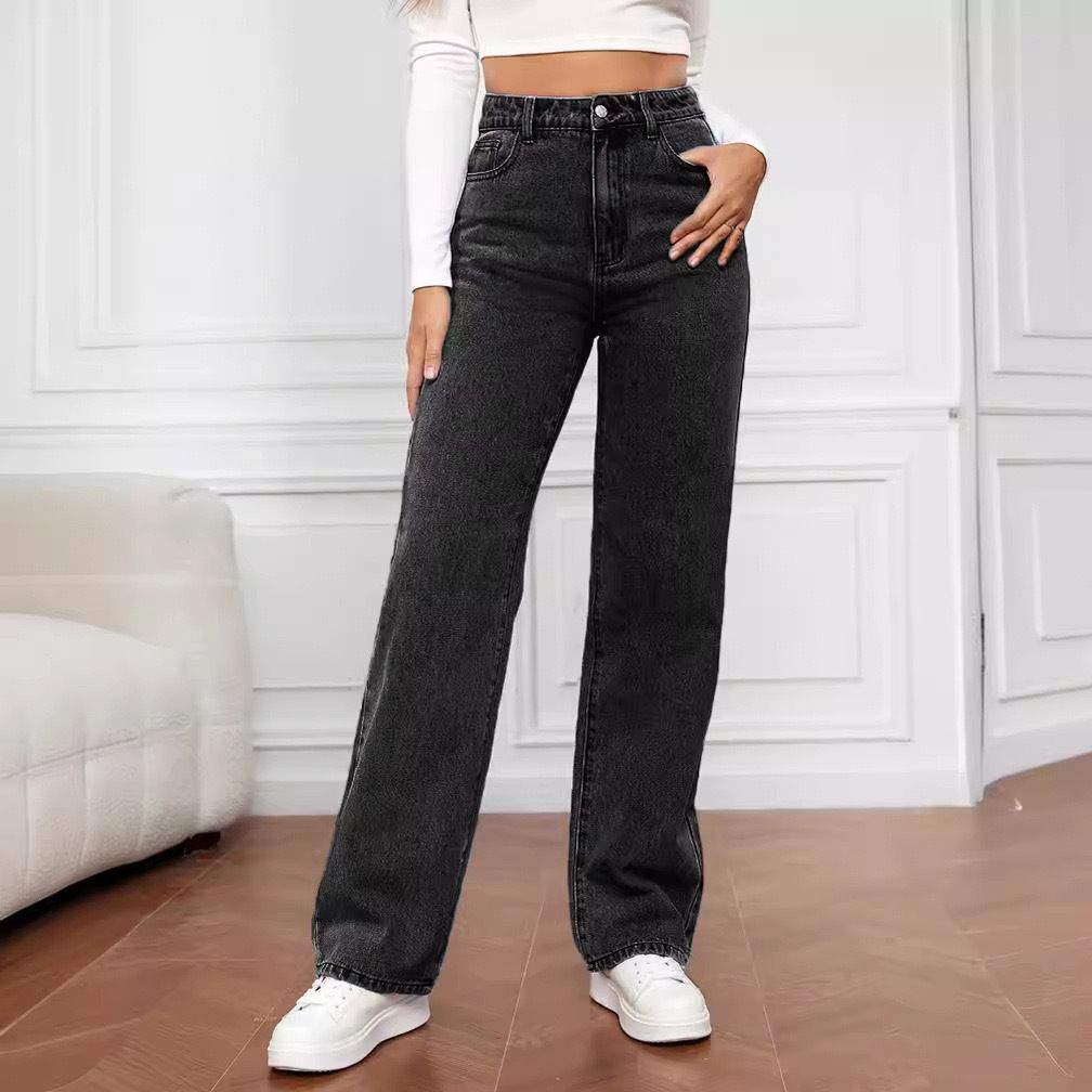 Women's Clothing Jeans High Waist Slim Straight Denim Trousers_ecoleips.com