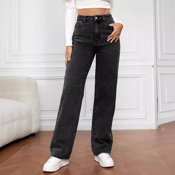 Women's Clothing Jeans High Waist Slim Straight Denim Trousers_ecoleips.com