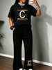 Luxury Gold Letter Print Matching Set Women's Casual Wear Comfortable plus Size Fit Unisex Couple's Pant Set_ecoleips.com