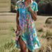 Women's Clothing Summer New Women's Round Neck Short Sleeved Long Skirt Bohemian Printed Dress Female_ecoleips.com