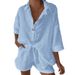 Linen-Cotton Blend Summer Two-Piece Set For Women – Button-Down Shirt With Tie-Waist Shorts In Classic Colors (S-XXL)_ecoleips.com