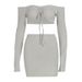 Sexy Fashion Pure Desire Style Strapless Long Sleeve Crop Top Bodycon Hip Wrap Two Piece Dress Set For Women_ecoleips.com