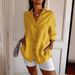 Women's Loose Button down Shirt Spring Summer New Style Solid Color Collared Top Popular Roll up Sleeves_ecoleips.com