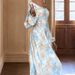 Women's Clothing Elegant Tie-Dye Long Sleeve Dress – Modest Lantern Sleeves & Side-Tie Waist (S-XL)_ecoleips.com