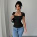 Summer Slim Fit Square Neck T-Shirt for Women European American Style Fashionable Casual Knitted Top Polyester Cotton_ecoleips.com