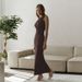 Elegant Slim Fit Pleated Long Dress for Women Sleeveless Slit Design European American Style Fashionable Summer New Arrivals_ecoleips.com