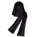 Women's French Style Two Piece Set Commuter Friendly Embroidered Collared Shirt And Slimming Wide Leg Pants Casual High Waisted Outfit_ecoleips.com