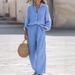 Women's Casual Long-Sleeve Shirt & Pants Set – Breathable Cotton Blend Lounge & Workwear Outfit In 6 Colors_ecoleips.com