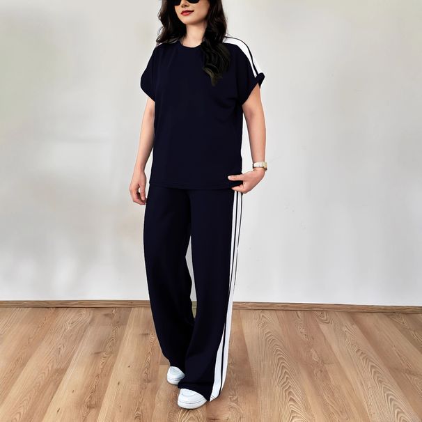 Women's Color Block Two Piece Set Casual Crew Neck Short Sleeve T-Shirt And Straight Leg Pants_ecoleips.com