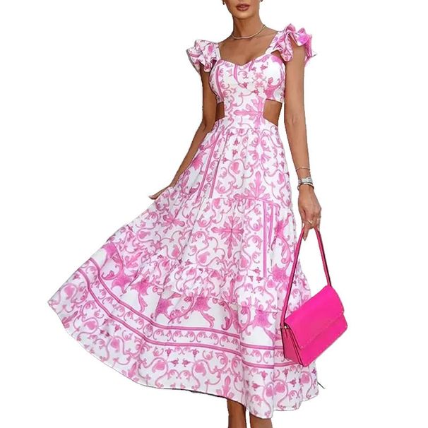 Women's Clothing New Shoulder Pad Flying Sleeves Printed Hollow New Long Style_ecoleips.com