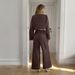 Women's Elegant Long Sleeved T-Shirt And Straight Leg Trousers Set_ecoleips.com