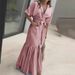 Women's Clothing Striped Shirt Dress Loose Fit Mid Length Short Sleeved Fashion_ecoleips.com