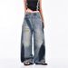 American-style Splatter-paint Ripped Curved Hem Jeans For Women, New High Street Loose Retro Design Versatile Wide-leg_ecoleips.com