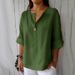 Women's Clothing Summer New Loose T Shirts For Women V Neck Cotton And Linen Button Tops_ecoleips.com